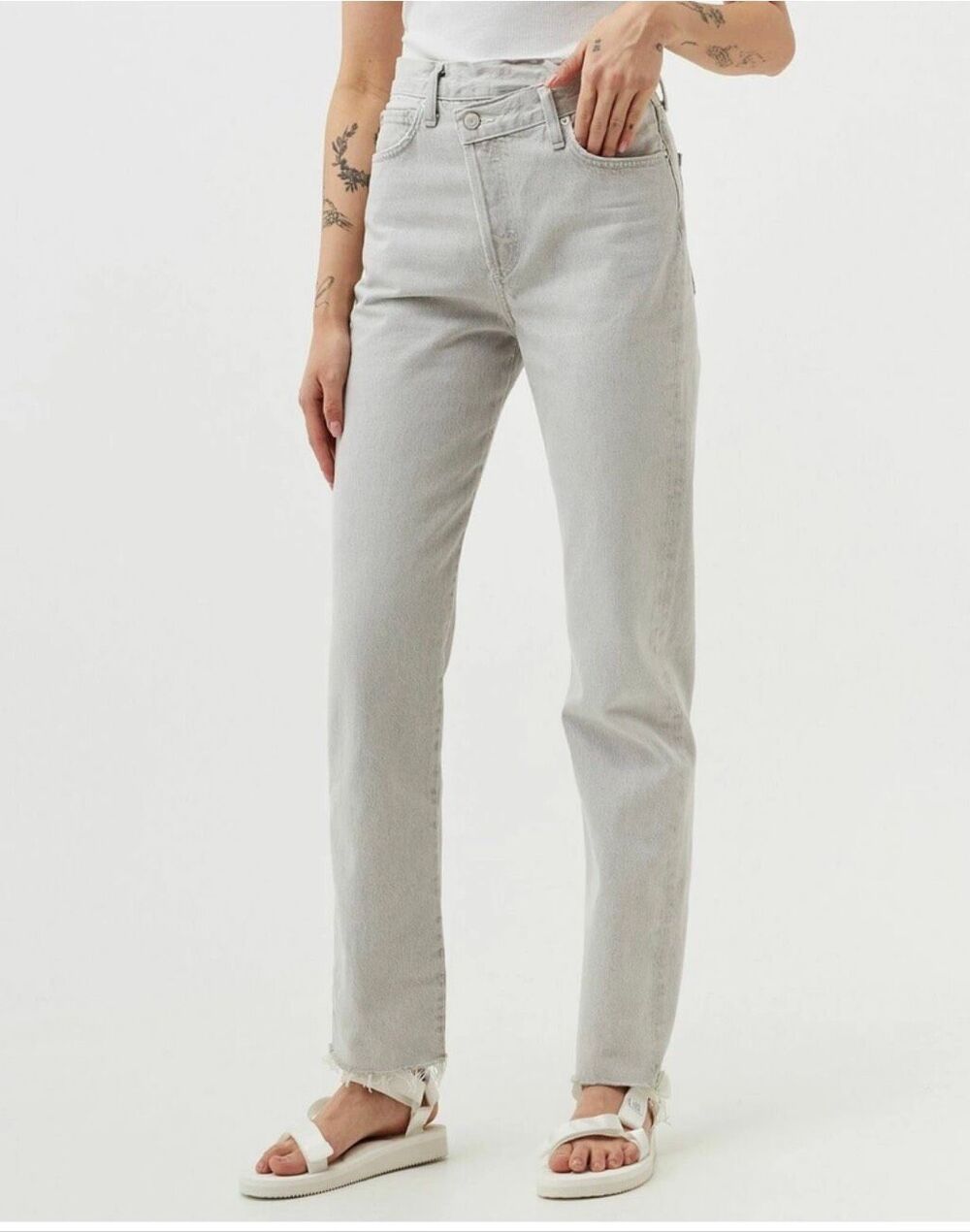Agolde Criss Cross Straight Leg Jeans 27 Coin Light Grey